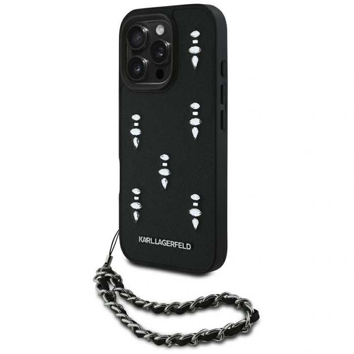Karl Lagerfeld Saffiano Crystals w/Chain Apple iPhone 16 Pro black