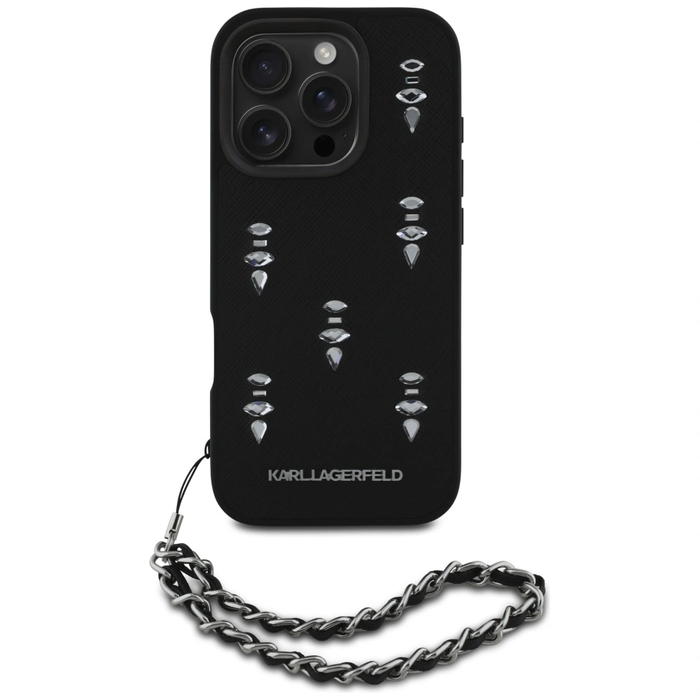 Karl Lagerfeld Saffiano Crystals w/Chain Apple iPhone 16 Pro black