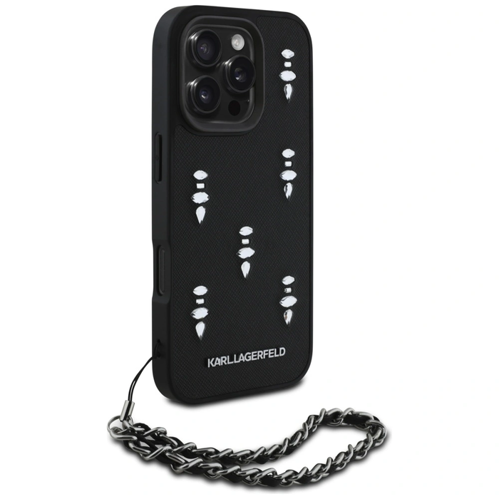 Karl Lagerfeld Saffiano Crystals w/Chain Apple iPhone 16 Pro black