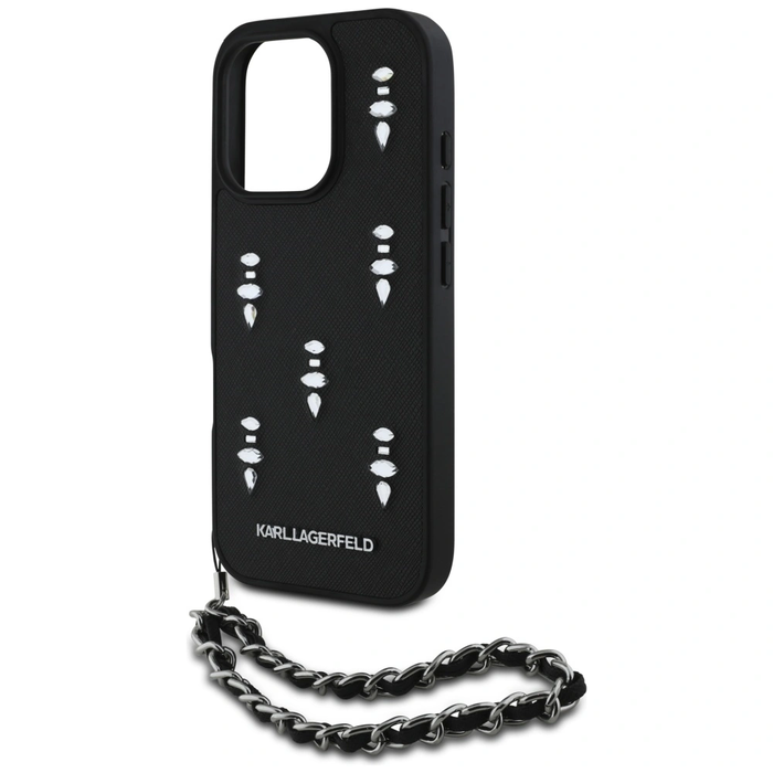 Karl Lagerfeld Saffiano Crystals w/Chain Apple iPhone 16 Pro black