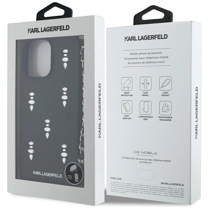 Karl Lagerfeld Saffiano Crystals w/Chain Apple iPhone 16 Pro black