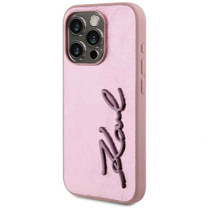 Karl Lagerfeld Wrinkled Metal Signature Apple iPhone 15 Pro Max pink