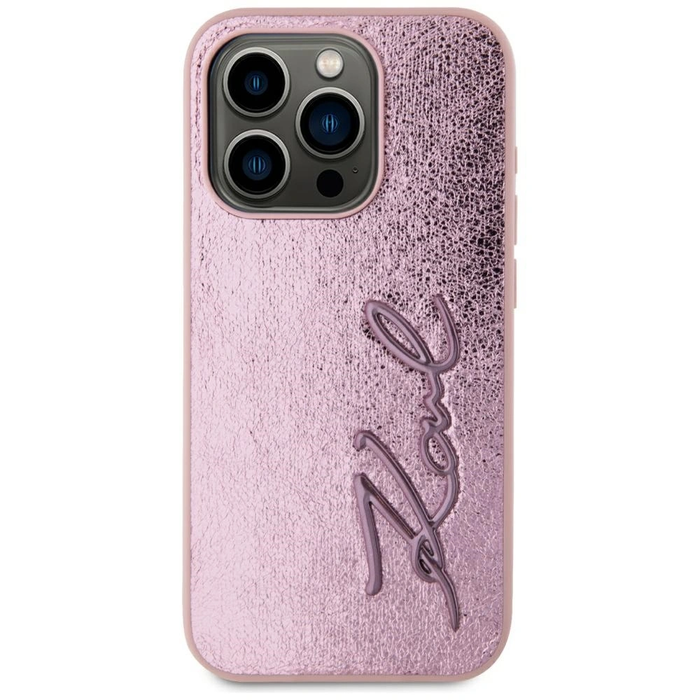 Karl Lagerfeld Wrinkled Metal Signature Apple iPhone 15 Pro Max pink