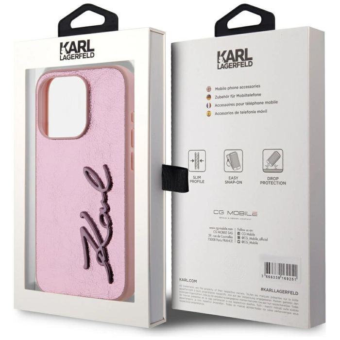 Karl Lagerfeld Wrinkled Metal Signature Apple iPhone 15 Pro Max pink
