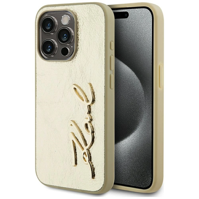 Karl Lagerfeld Wrinkled Metal Signature Apple iPhone 15 Pro Max gold