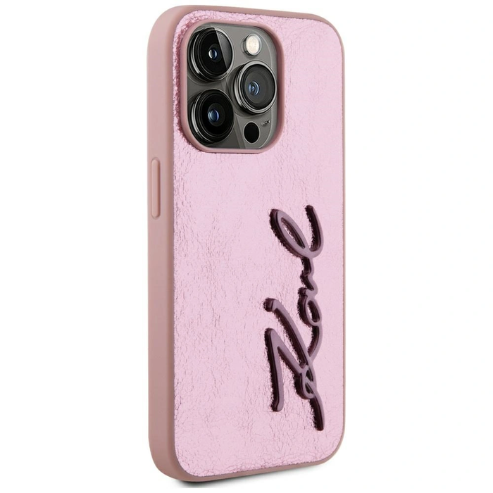 Karl Lagerfeld Wrinkled Metal Signature Apple iPhone 15 Pro pink
