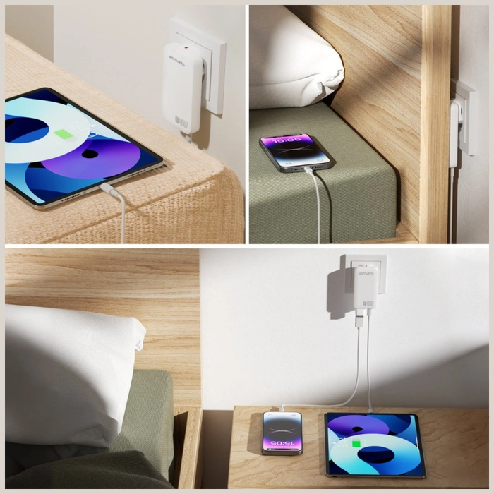 4smarts FlatPlug Slim Dual 45W GaN 2xUSB-C power charger white