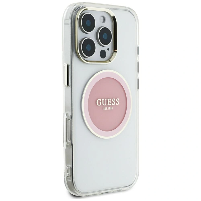 Guess IML Metal Colored Circle Classic Logo MagSafe Apple iPhone 16 Pro Max pink