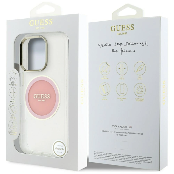 Guess IML Metal Colored Circle Classic Logo MagSafe Apple iPhone 16 Pro Max pink
