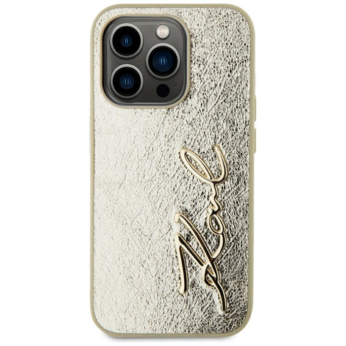 Karl Lagerfeld Wrinkled Metal Signature Apple iPhone 15 Pro gold