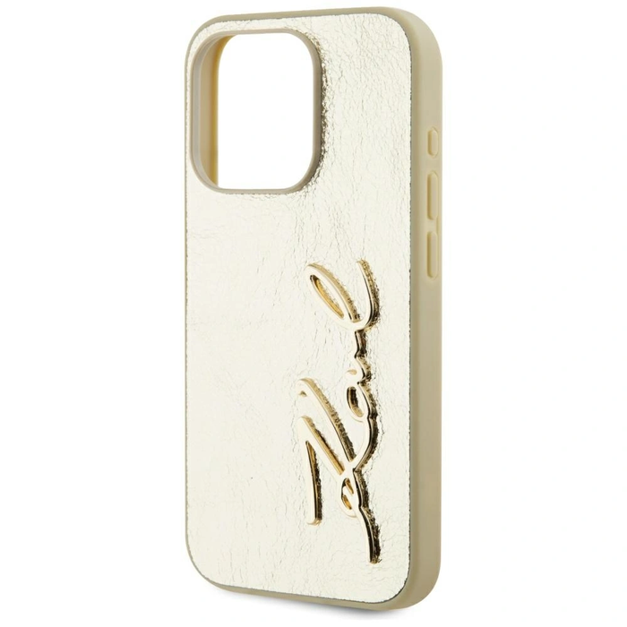 Karl Lagerfeld Wrinkled Metal Signature Apple iPhone 15 Pro gold