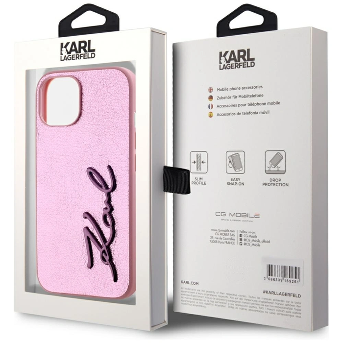 Karl Lagerfeld Wrinkled Metal Signature Apple iPhone 15 pink