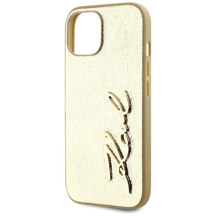 Karl Lagerfeld Wrinkled Metal Signature Apple iPhone 15 gold