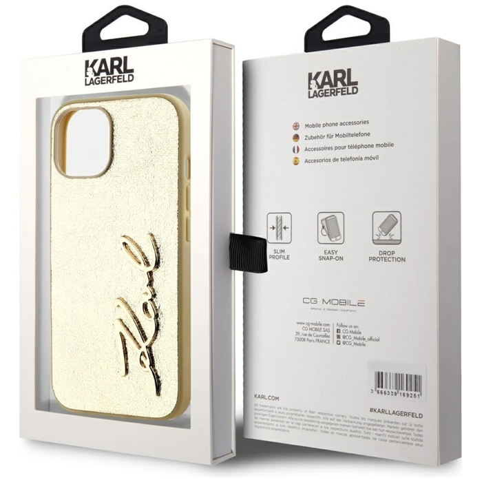 Karl Lagerfeld Wrinkled Metal Signature Apple iPhone 15 gold