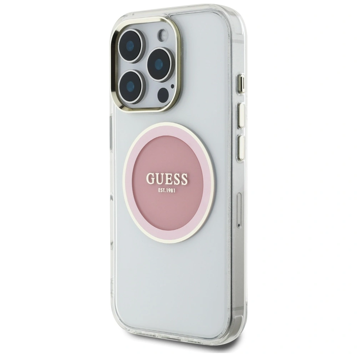 Guess IML Metal Colored Circle Classic Logo MagSafe Apple iPhone 16 Pro pink