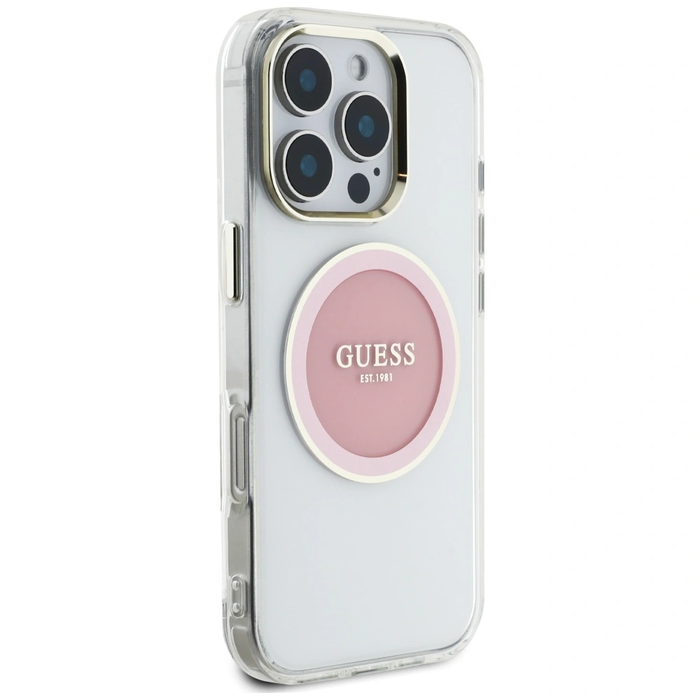 Guess IML Metal Colored Circle Classic Logo MagSafe Apple iPhone 16 Pro pink