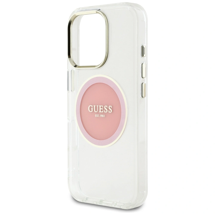Guess IML Metal Colored Circle Classic Logo MagSafe Apple iPhone 16 Pro pink