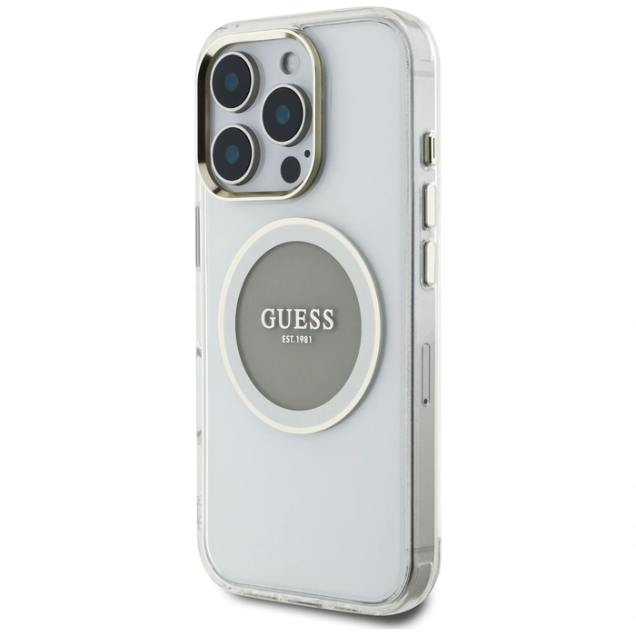 Guess IML Metal Colored Circle Classic Logo MagSafe Apple iPhone 16 Pro grey
