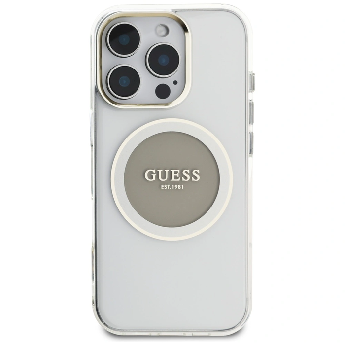Guess IML Metal Colored Circle Classic Logo MagSafe Apple iPhone 16 Pro grey