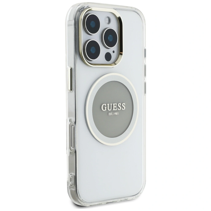 Guess IML Metal Colored Circle Classic Logo MagSafe Apple iPhone 16 Pro grey