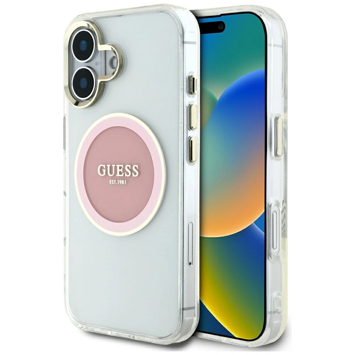 Guess IML Metal Colored Circle Classic Logo MagSafe Apple iPhone 16 pink