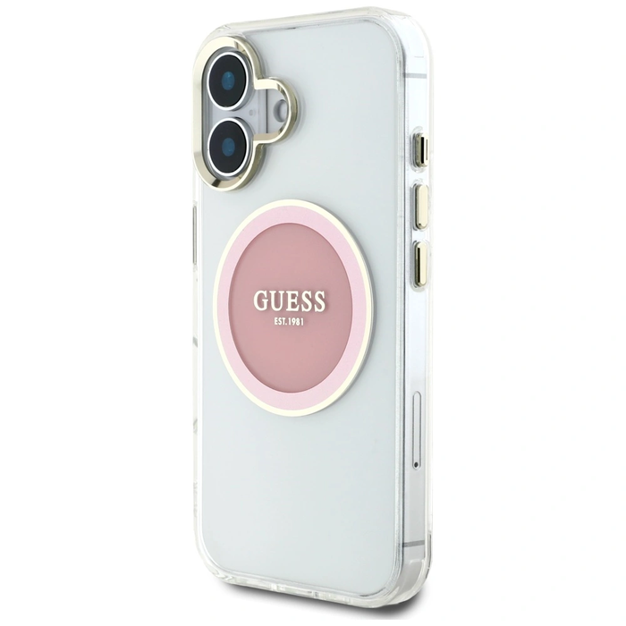 Guess IML Metal Colored Circle Classic Logo MagSafe Apple iPhone 16 pink