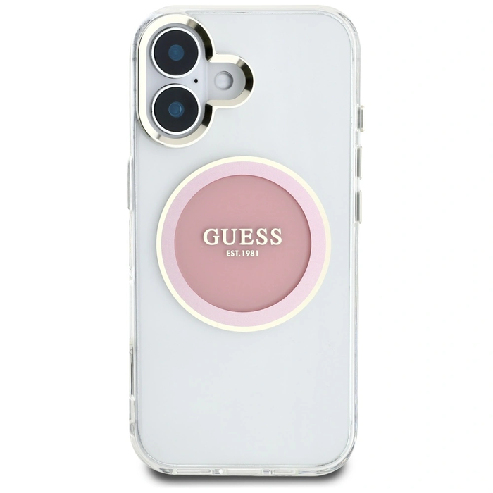 Guess IML Metal Colored Circle Classic Logo MagSafe Apple iPhone 16 pink