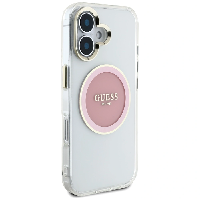 Guess IML Metal Colored Circle Classic Logo MagSafe Apple iPhone 16 pink
