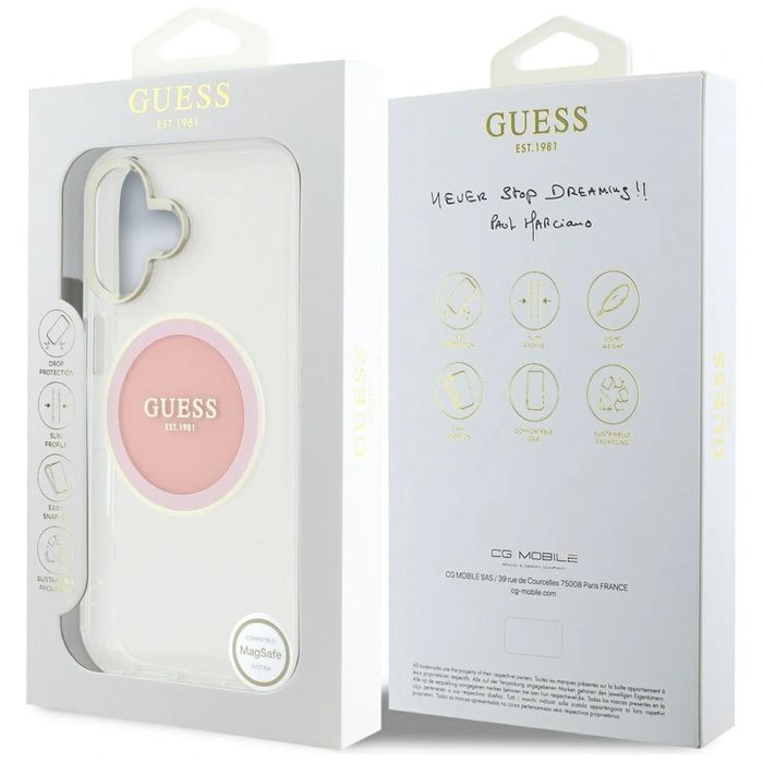 Guess IML Metal Colored Circle Classic Logo MagSafe Apple iPhone 16 pink