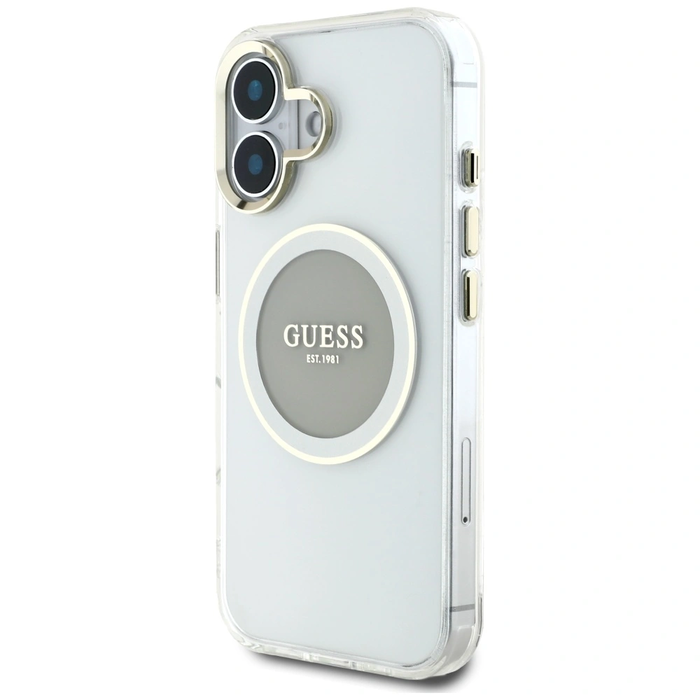 Guess IML Metal Colored Circle Classic Logo MagSafe Apple iPhone 16 grey