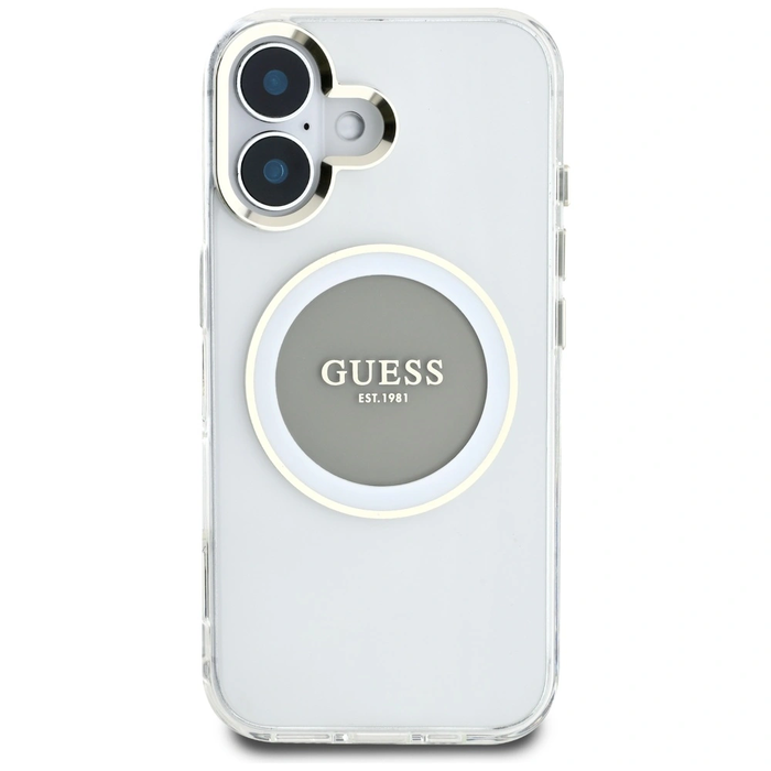 Guess IML Metal Colored Circle Classic Logo MagSafe Apple iPhone 16 grey
