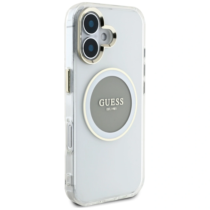 Guess IML Metal Colored Circle Classic Logo MagSafe Apple iPhone 16 grey