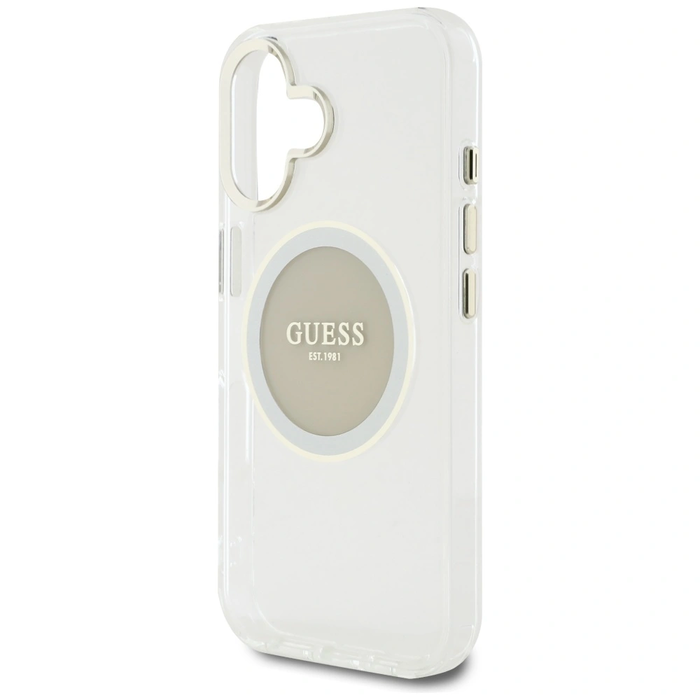 Guess IML Metal Colored Circle Classic Logo MagSafe Apple iPhone 16 grey