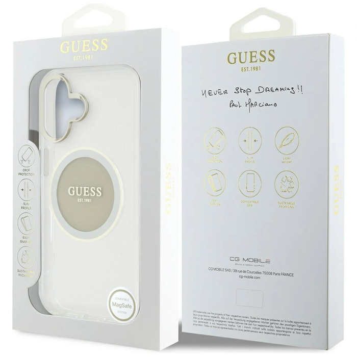 Guess IML Metal Colored Circle Classic Logo MagSafe Apple iPhone 16 grey