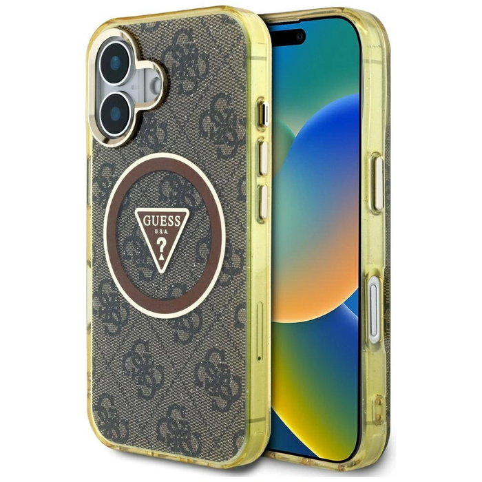 Guess IML Metal Glitter 4G Circle Triangle MagSafe Apple iPhone 16 brown