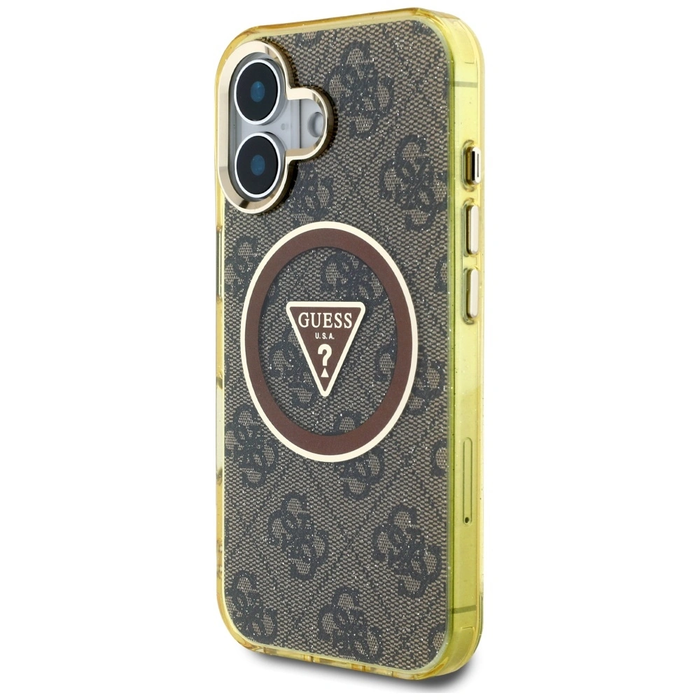 Guess IML Metal Glitter 4G Circle Triangle MagSafe Apple iPhone 16 brown