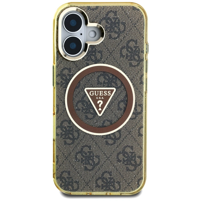 Guess IML Metal Glitter 4G Circle Triangle MagSafe Apple iPhone 16 brown