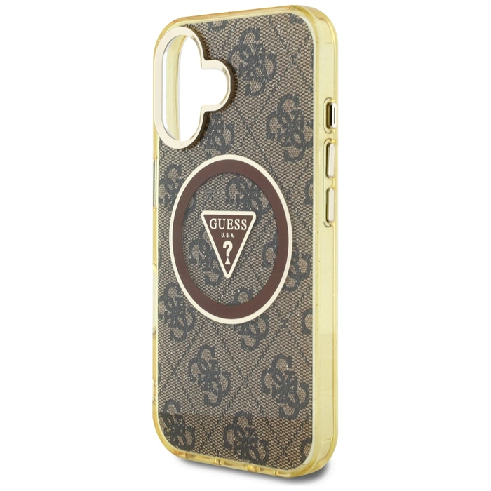Guess IML Metal Glitter 4G Circle Triangle MagSafe Apple iPhone 16 brown