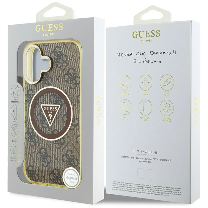 Guess IML Metal Glitter 4G Circle Triangle MagSafe Apple iPhone 16 brown