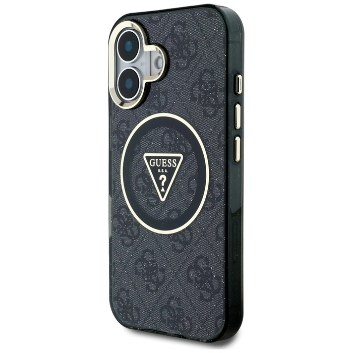 Guess IML Metal Glitter 4G Circle Triangle MagSafe Apple iPhone 16 black