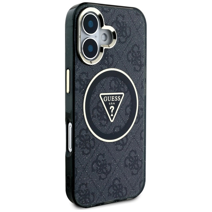 Guess IML Metal Glitter 4G Circle Triangle MagSafe Apple iPhone 16 black