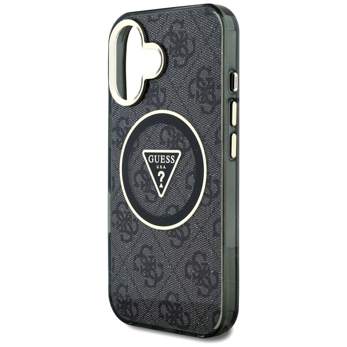 Guess IML Metal Glitter 4G Circle Triangle MagSafe Apple iPhone 16 black