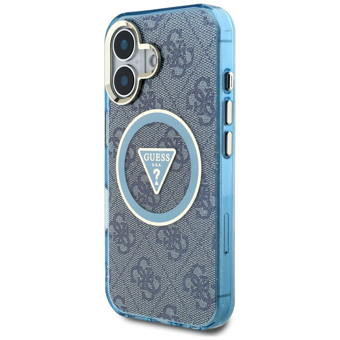 Guess IML Metal Glitter 4G Circle Triangle MagSafe Apple iPhone 16 blue
