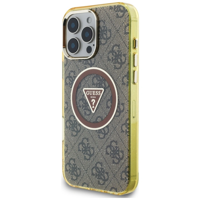 Guess IML Metal Glitter 4G Circle Triangle MagSafe Apple iPhone 16 Pro brown