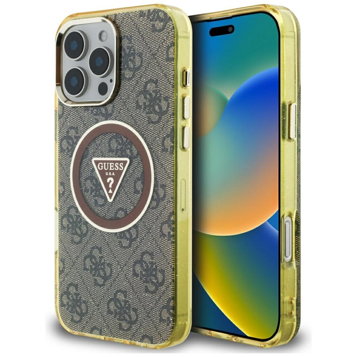 Guess IML Metal Glitter 4G Circle Triangle MagSafe Apple iPhone 16 Pro Max brown