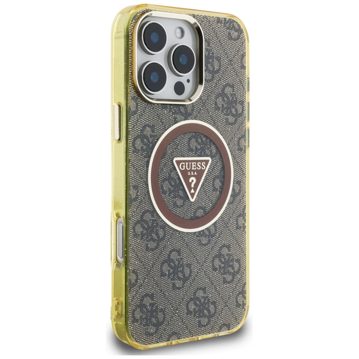 Guess IML Metal Glitter 4G Circle Triangle MagSafe Apple iPhone 16 Pro Max brown