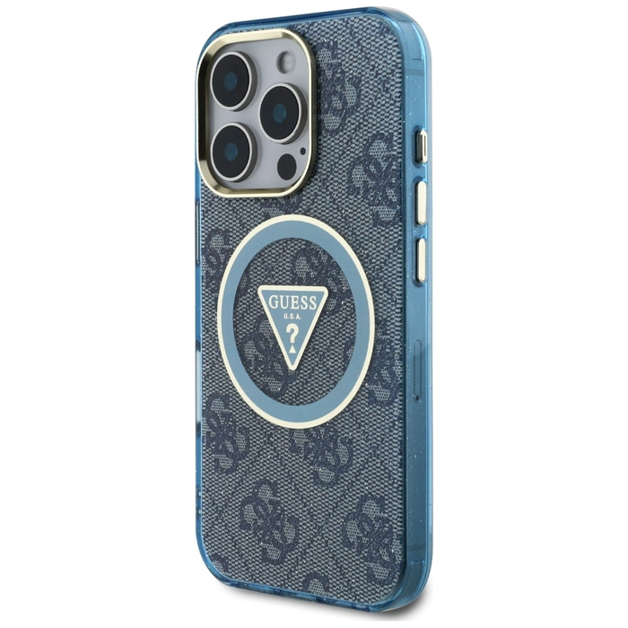 Guess IML Metal Glitter 4G Circle Triangle MagSafe Apple iPhone 16 Pro Max blue