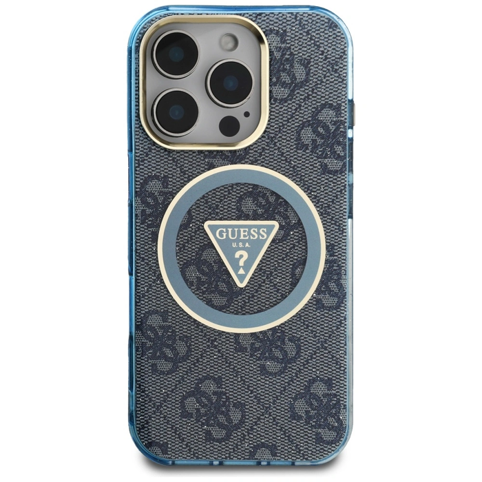 Guess IML Metal Glitter 4G Circle Triangle MagSafe Apple iPhone 16 Pro Max blue