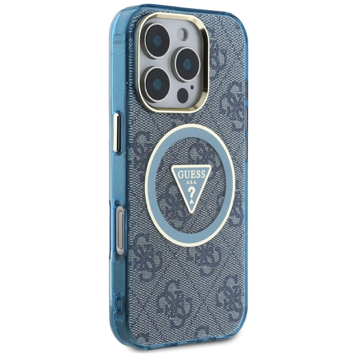 Guess IML Metal Glitter 4G Circle Triangle MagSafe Apple iPhone 16 Pro Max blue