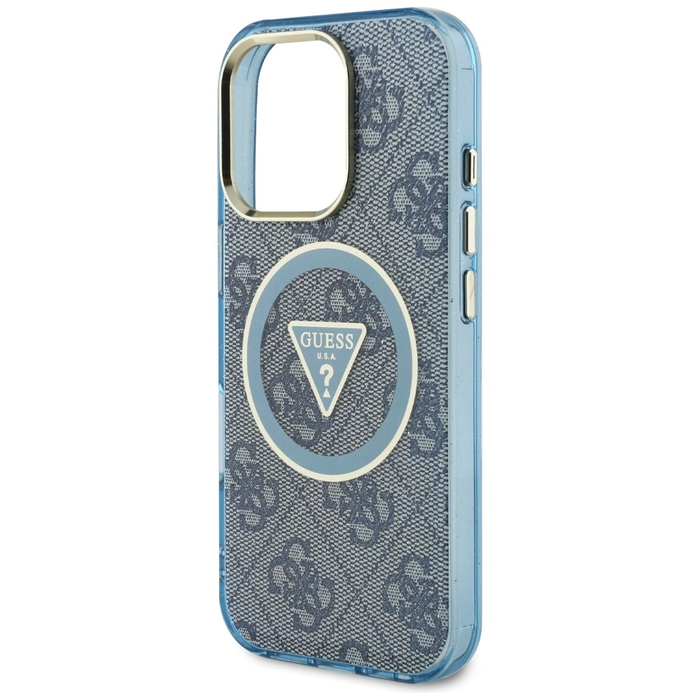 Guess IML Metal Glitter 4G Circle Triangle MagSafe Apple iPhone 16 Pro Max blue